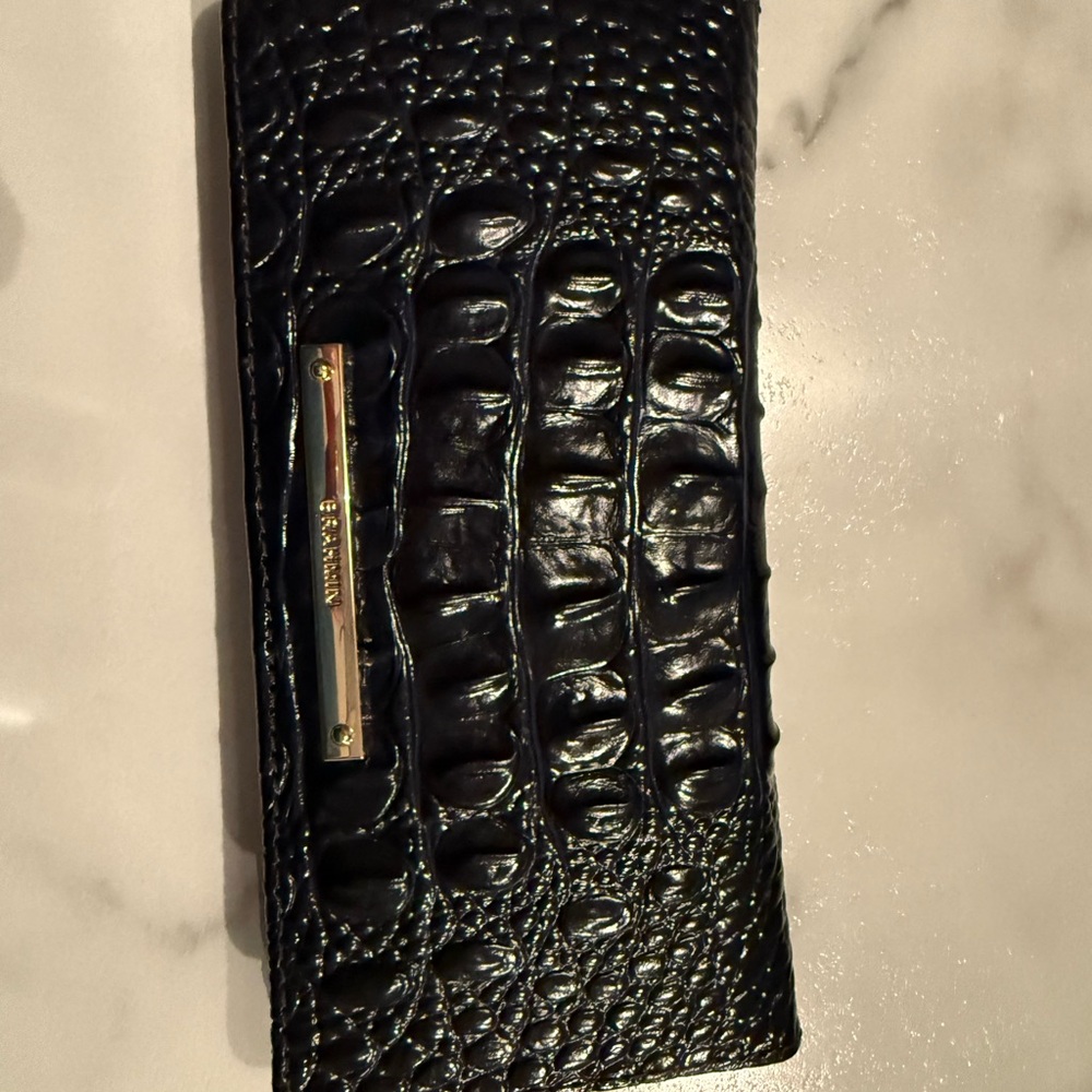 Brahmin Black Key Card Holder with Glossy Crocodile Texture